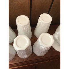 Vintage Indiana Colony Harvest Grape Milk Glass Pitcher & 7 Tumblers Set