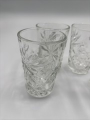 4 Vintage Early American Prescut Glass Star of David 3 1/2” Juice Glasses 4oz