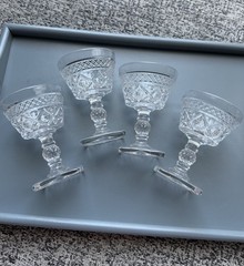 Vintage Goblets Glasses Ice Cream Sherbet Cups Square Pedestal Dessert Set Of 4