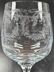 6) Import Assoc Cascade Wine Glass Set Vintage Clear Etch Stemware Retro Bar Lot