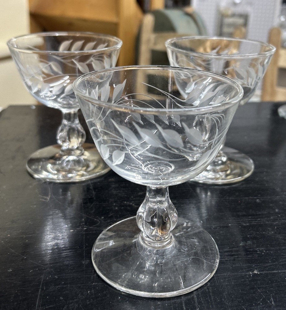 VTG Set Of 3 Libbey Champagne / Tall Sherbet Wheat Glass (Stem 3003 Cut)