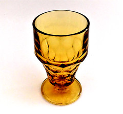 Anchor Hocking Georgian Glass Paneled Goblet Footed Tumbler Amber Gold 5.5″