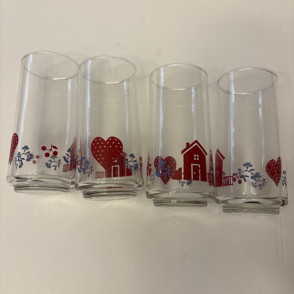 Set of 4 Vtg 90s Corelle Glass Tumblers – Hometown Floral Country Cottage 6″