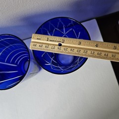 4 Cobalt Blue Cut To Clear Glasses Tumblers All Different Cut Patterns 4.75″