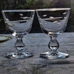 Libbey Interlude Clove Stem Spiral Cut Liquor Cocktail Glasses 4″ Set of 3 RARE
