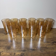 Vintage Amber Honeycomb Hex Optic Textured Drinking Glasses Set of 10 Tumblers
