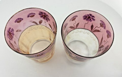 Antique Victorian Handblown Glass Tumblers Hand Painted Enamel Gold Thin Glass