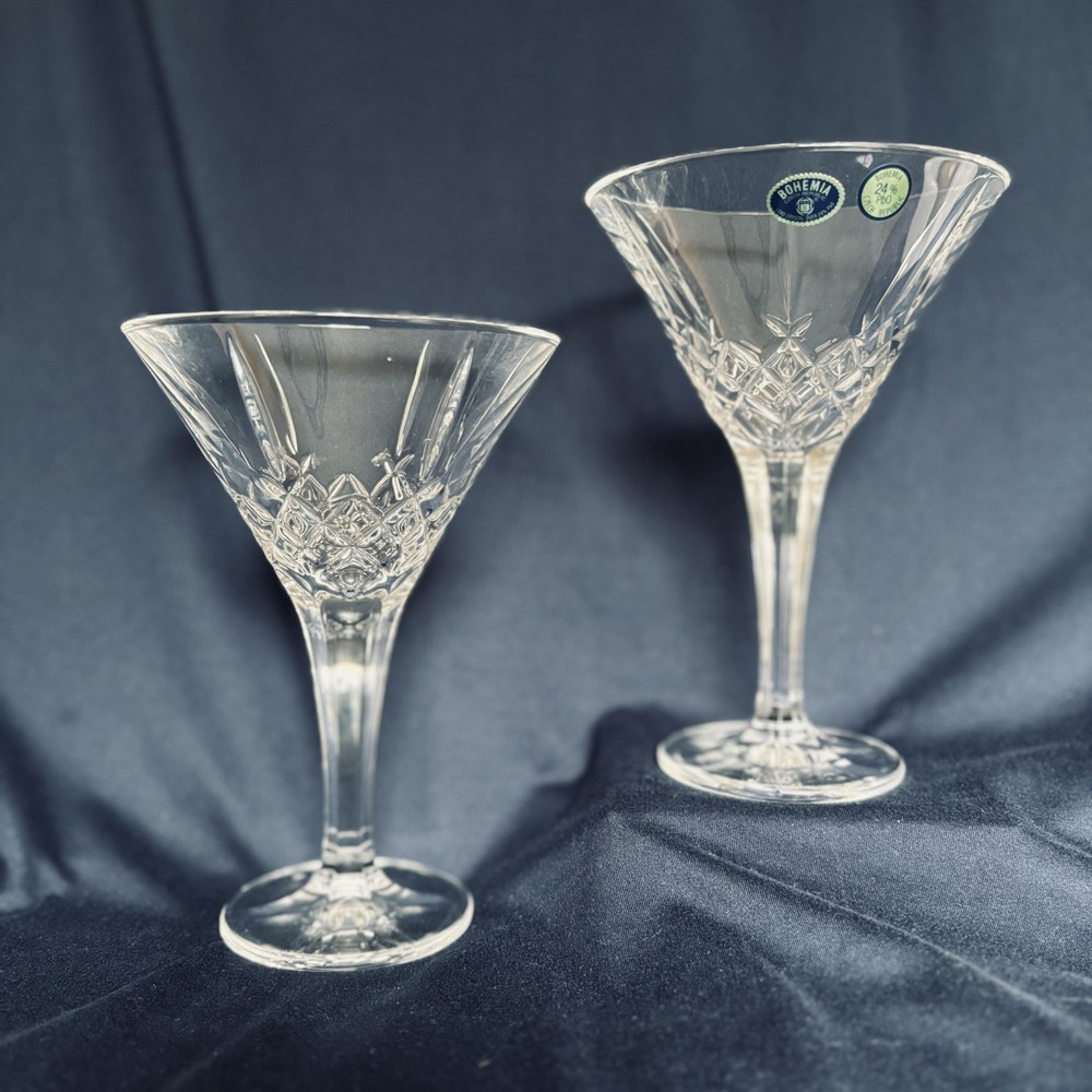 Vintage Bohemia Crystal Martini Glasses – Set Of 2 – Made In Czech Republic