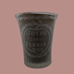SPANISH LA GRANJA GLASS BEAKER ENGRAVED TO ISABELLA AND FERDINAND C.1770