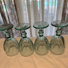 Set of 4 Libbey Spanish Green Glass Gibralter 6.75″ Goblets Duratuff EXC!
