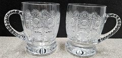 Set of 2 Heavy Bohemian Czech Cut Crystal Coffee Tea Mugs Hobstar Starburst