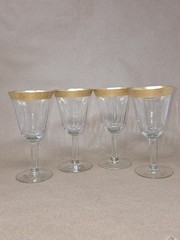 4 Tiffin-Franciscan Athens Water Wine Goblets Clear Gold Encrusted Rim & Foot