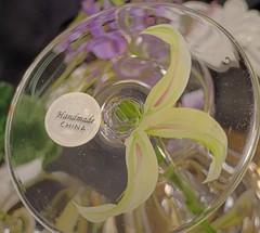 4 Block FULL BLOOM Hand Painted Crystal Balloon Wine Glasses Set w/Orig Stickers