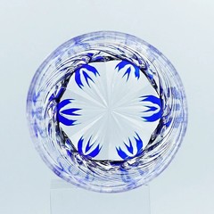 Edo Kiriko Crystal Whiskey Glass Hand Cut Blue Clear 9oz Gift Boxed