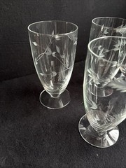 6 Vintage Sevron Moonglow Crystal Footed Iced Tea Glasses Tumblers