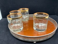 Cool Set of 4 MCM Dual Gold Band Doubles Rocks Glasses