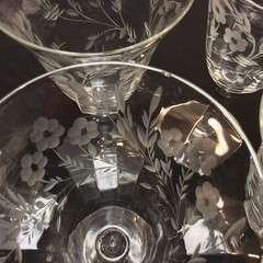 Set 8 Vintage Cut Crystal Wine Goblets 7-1/2” Optic Gray Cut Crystal
