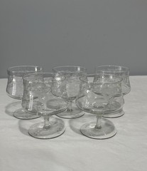 Vintage etched clear seafood cocktail serving snifter glasses set of 5