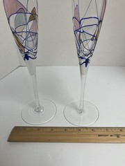 Milano Romanian Mosaic Glass Champagne Flutes Set Of 2.