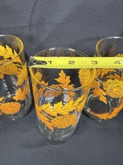 Vintage Set 3 Libbey Glass Tumbler Yellow/Orange Dandelion Design 5.5″x2.75