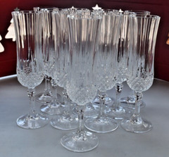 4 ~ Cristal D’ Arques Durand Longchamp FLUTED CHAMPAGNE Glass 8 1/8″ VTG 1978