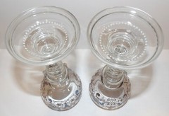 VINTAGE PAIR FRITZ HECKERT ART GLASS FACE BLUE BIRD ENAMEL 7 1/4″ WINE GLASSES