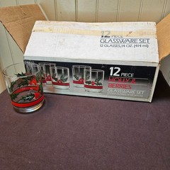 Vtg Libbey 12 Piece Christmas Holiday Holly Berries 14 Oz. Double Old Fashioned