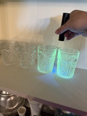 Set Of 4 Vintage Clear Pressed Glass Tumblers -UV Reactive Under 365 Nm Blackli