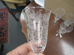 Set of 4 Elegant Glass Cambridge Wildflower #3121 Footed Juice Glasses 5 3/4″