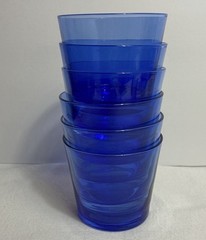 Set Of 6 ~Vintage Cobalt Blue Flare 10 Oz Glasses Rocks 3.25” ~Tiny Scratches