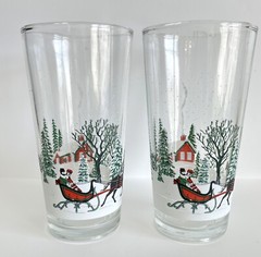 KIG Christmas Drinking Glasses Horse Sleigh Winter Village Snow Tumbler Set of 2