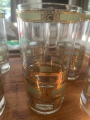 7 Culver Empress Highball Glasses- 22 Kt Gold/Green/Blue W/Makers Mark