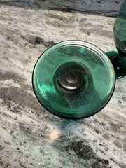 2 Libbey Glass Teardrop Goblets Green Gold Rim 12oz Juniper Water Wine Vintage