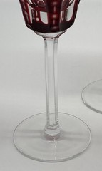 2 Vintage Red Cut to Clear Crystal Wine Water Glasses Goblets 7 5/8″T Heavy