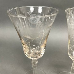 Vintage Wine Glass Glasses Clear Etched Roses Floral 8″ Lot of 3