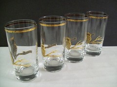 MCM CULVER Gold Encrusted Owl Tumblers – Set of 4 – 10 Ounce –1960’s- Highballs