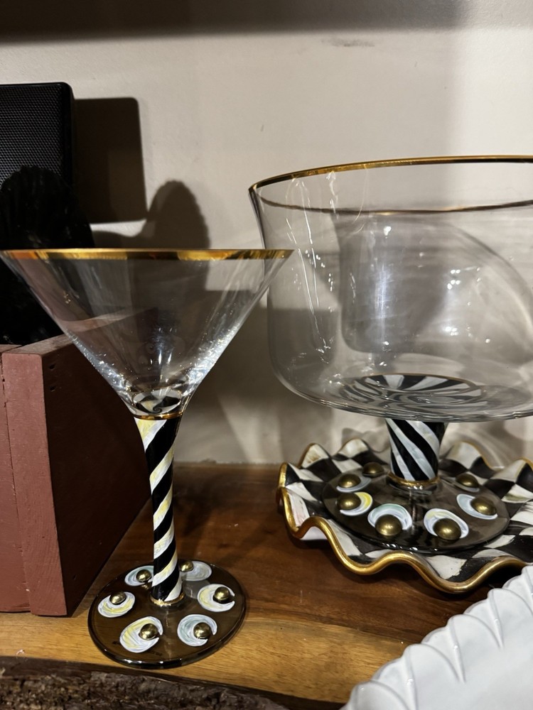 MacKenzie-Childs Tango Martini – Handblown Glass with Gold Rim- Excellent