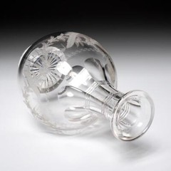 Ribbon Floral Swag Needle Etched Clear Wine Glasses & Carafe 7pc Set Antique A