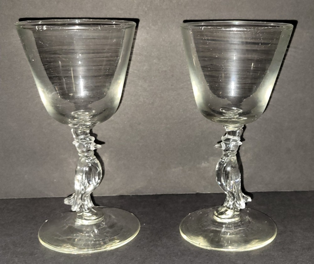 Vintage 1968 Old Crow Small Wine Glass Set Of 2, 5 5/8″ Tall