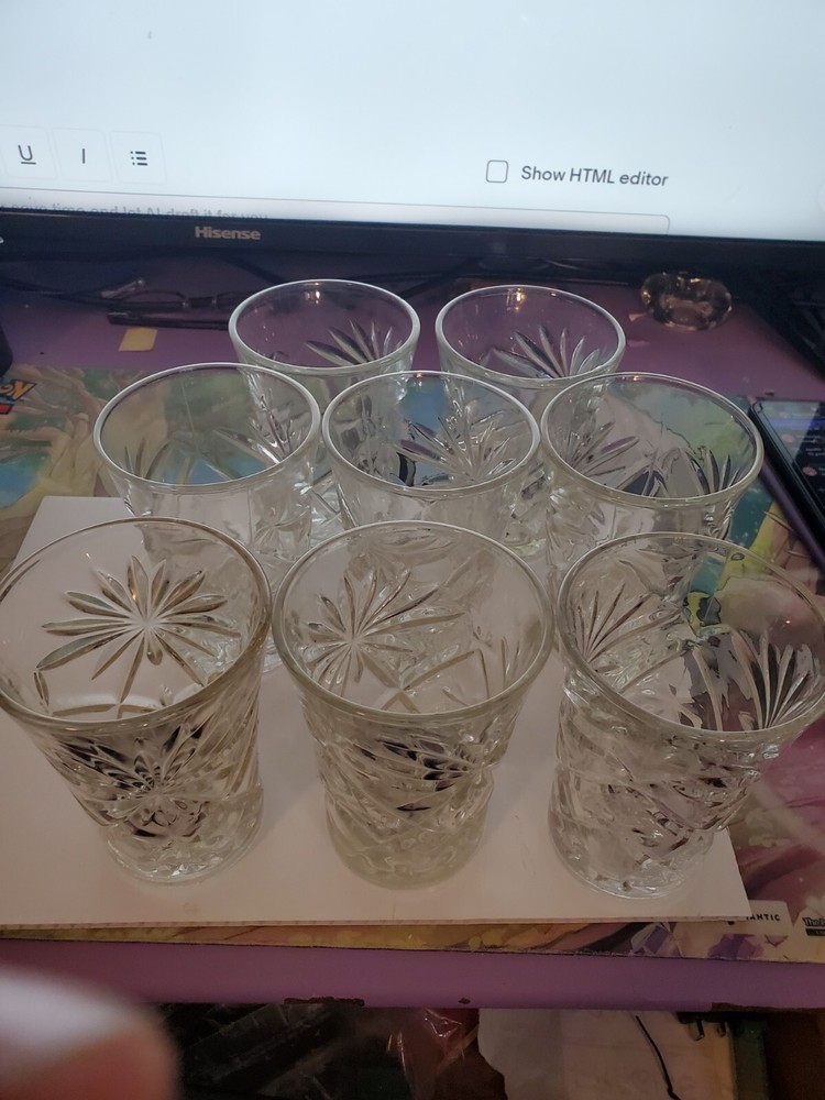 Clear 60’s Oatmeal Starburst “MILK” Tumbler Anchor Hocking EAPG Glass Set of 8