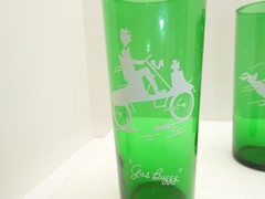 Anchor Hocking 4 GREEN Glasses Gas Buggy Open Sleigh The Hansom Bicycle For Two