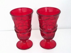 Fostoria Argus Ruby Red Footed Iced Tea Glasses – set of 2 ~ Excll!!