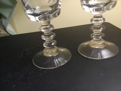 2 JAVIT CRYSTAL Cocktail Wine STEMS CROSS CUT PICKET WAFER STEM Pattern