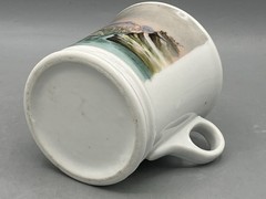 Antique Ceramic CupMug Hand Painted Scene of European Castles on River