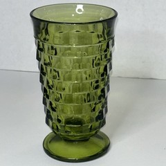 Vintage Indiana Colony Whitehall Green Cubist Footed Tea Glass 12 Oz.
