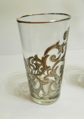 VTG Libbey Orsini Highball Flat Tumbler Finedge Silver Scroll Rims Lot of 5 VGC