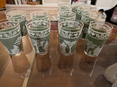 Lot Vintage Jeannette Hellenic Green Glasses Wedgwood Jasperware Style 6 sm 6 lg