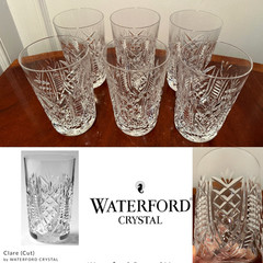Set 6 WATERFORD CRYSTAL Clare 12 oz. Round-Bottom 5″ Highball Cocktail Tumblers