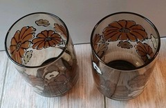 Vintage Libbey Camellia Tawney Glasses Brown Daisy Tumbler Juice Amber- 2
