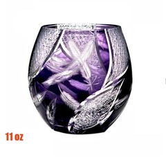 Purple Lead-Free Crystal New Hand-Cut Edo Kiriko Crystal Whiskey Tumbler Feather